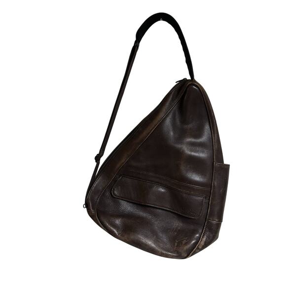 Vintage LL Bean Ameribag Leather Brown Healthy Back Crossbody Sling Bag Backpack - Picture 2 of 11